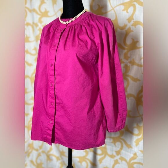 🔥❤️🔥 Worthington Stretch Smocked Collar Bright Pink 3/4 Cuff Sleeve Wome… - Picture 7 of 8